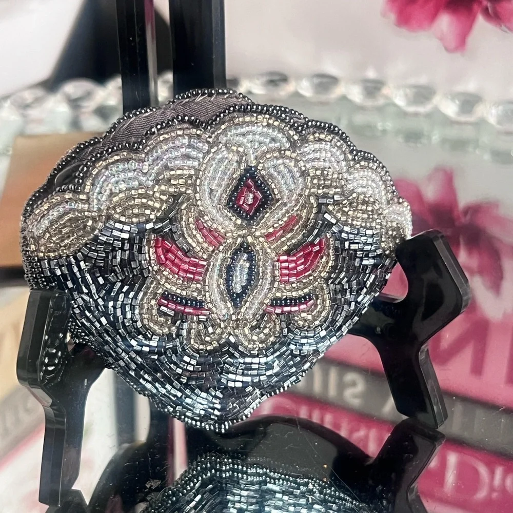 Vintage  Beaded  with Silver and Pink Accents coin pouch